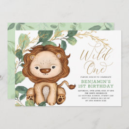 Invitación Wild One Leon Greenery Gold Primer niño cumpleaños