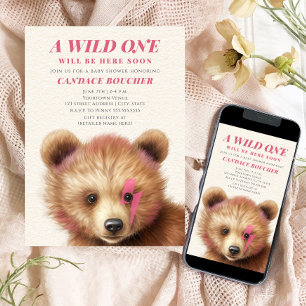 Invitación Wild One Lightning Bolt Cub Pink Baby Shower