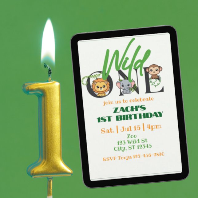 Invitación Wild One Lion Elephant Monkey 1st Birthday Minimal (Subido por el creador)