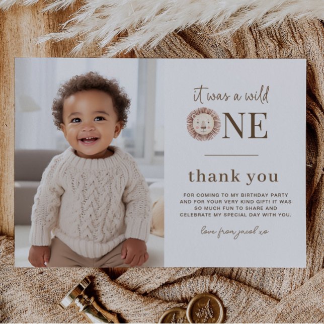Invitación Wild One Lion Photo You Card (Zazzle Wild One Lion Photo Thank You Card)