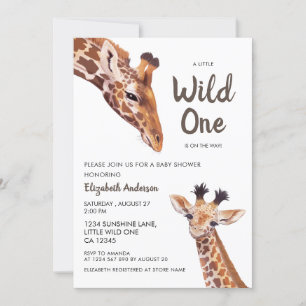Invitación Wild One Mamá y Bebé Jirafa Baby Shower