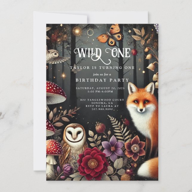 Invitación Wild One Mushroom Woodland Animal Boy 1er cumpleañ (Anverso)