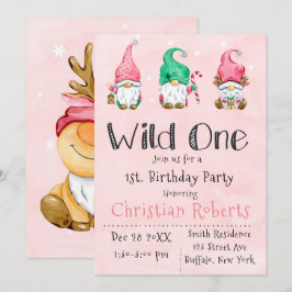 Invitación Wild One Navidades Gnomes Primer Fiesta de cumplea