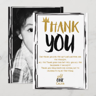 Invitación Wild One Negra Oro Foto 1 Cumpleaños 1 Gracias