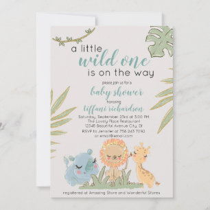 Invitación Wild One On the Way Safari Animals Baby Shower