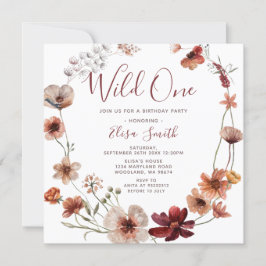 Invitación Wild One Otumn Boho Wildflowers Fiesta de cumpleañ
