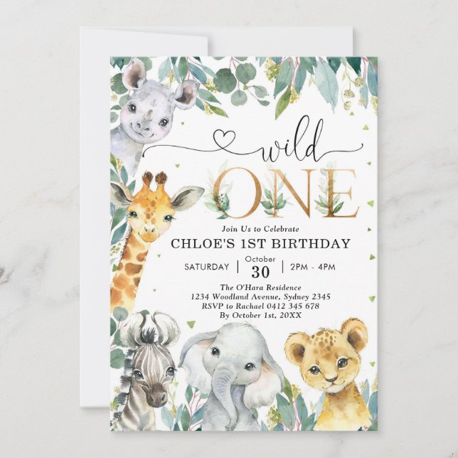 Invitación Wild One Party Animals 1st Birthday Invitation (Anverso)
