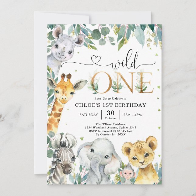 Invitación Wild One Party Animals 1st Birthday Invitation (Anverso)