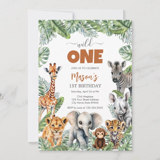 Invitación Wild One Party Animals Kids 1st Birthday (Anverso)