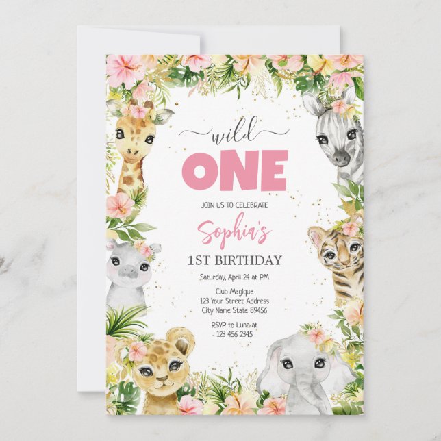 Invitación Wild One Party Animals Kids 1st Birthday (Anverso)