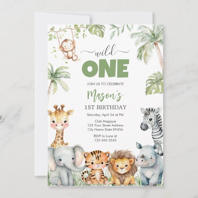 Invitación Wild One Party Animals Kids 1st Birthday (Anverso)