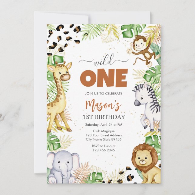 Invitación Wild One Party Animals Kids 1st Birthday (Anverso)