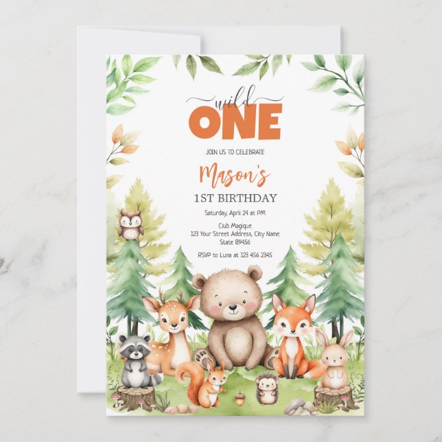 Invitación Wild One Party Animals Kids 1st Birthday (Anverso)