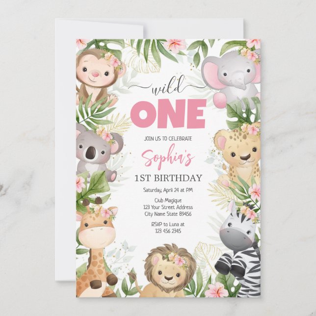 Invitación Wild One Party Animals Kids 1st Birthday (Anverso)