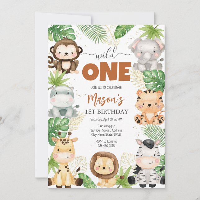 Invitación Wild One Party Animals Kids 1st Birthday (Anverso)