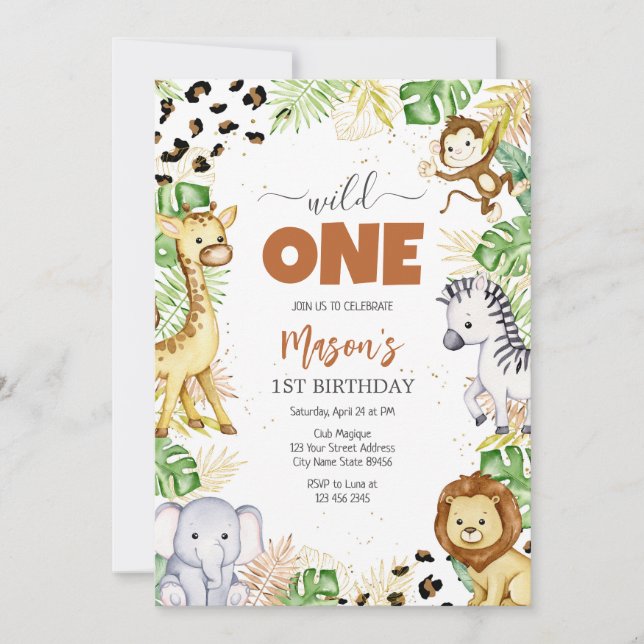 Invitación Wild One Party Animals Kids 1st Birthday (Anverso)