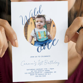 Invitación Wild One Photo Blue Primer cumpleaños