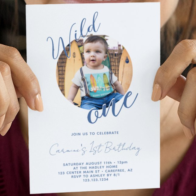 Invitación Wild One Photo Blue Primer cumpleaños (Subido por el creador)