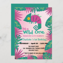 Wild One Pink chameleon jungle 1er cumpleaños anim