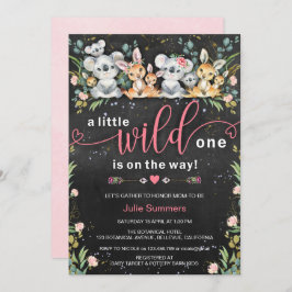 Invitación Wild One Pink Koala Kangaroo Baby Shower