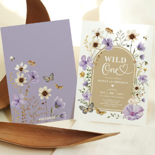 Invitación Wild One: Prado de Flores Silvestres de Lavanda 1e