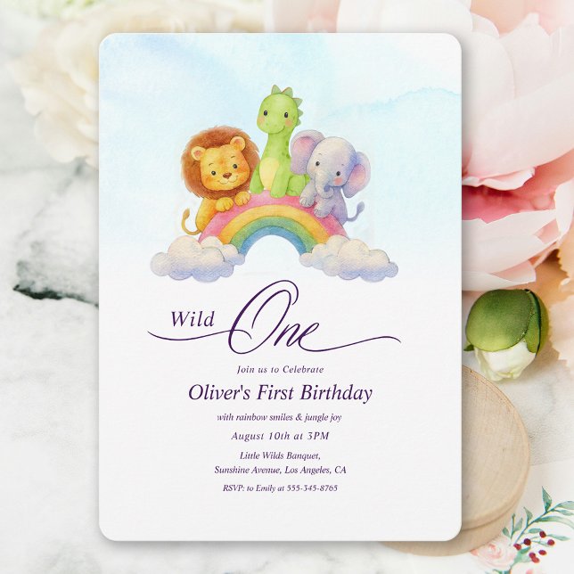 Invitación Wild One Rainbow Boys 1st Birthday Party (Wild One Rainbow Boys 1st Birthday Party Invitation)