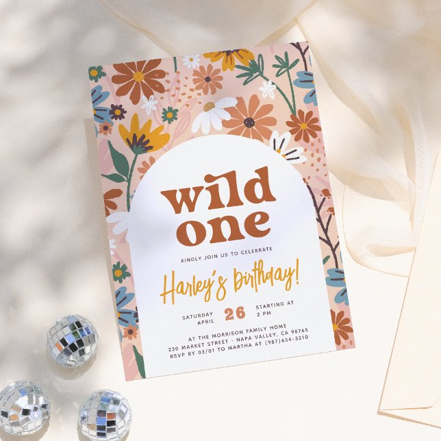 Invitación Wild One Retro Boho Wildflower Primer Fiesta de cu (Subido por el creador)