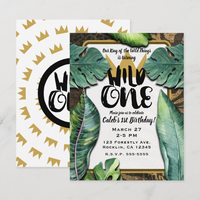 Invitación Wild One Rey de las Cosas Corona Cumpleaños 1 (Anverso / Reverso)