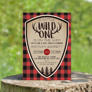 Invitación Wild One Rustic Plaid Lumberjack Baby Shower