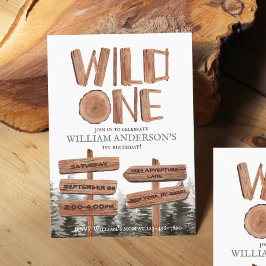 Invitación Wild One Rustic Wood Boys 1er cumpleaños