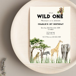 Invitación Wild One Safari Animal Birthday Invitation