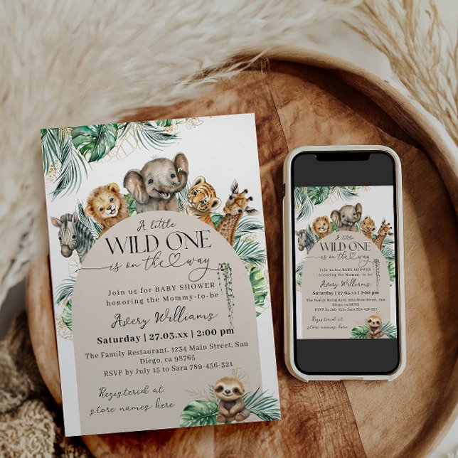 Invitación Wild One Safari Animal Jungle Baby Shower moderno (Subido por el creador)