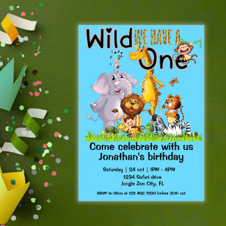 Invitación Wild One Safari Animals 1st Birthday cartoon