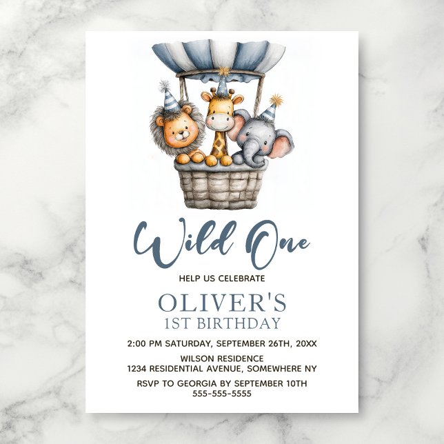 Invitación Wild One Safari Animals 1st Birthday Party (Subido por el creador)