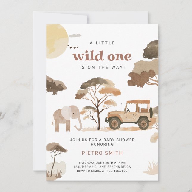 Invitación Wild One Safari Animals Baby Shower (Anverso)