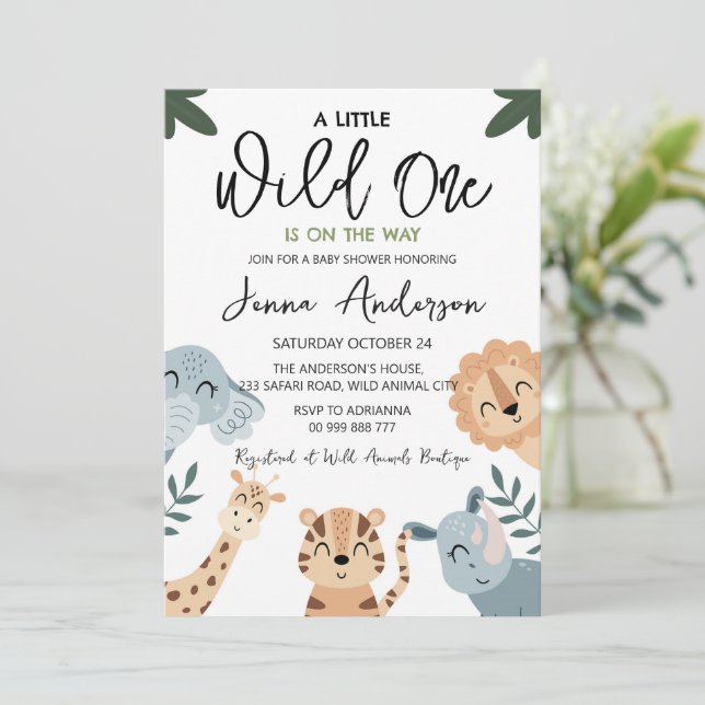 Invitación Wild One Safari Animals Baby Shower (Anverso de pie)