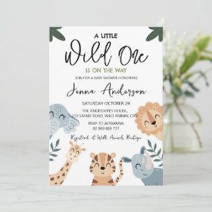 Invitación Wild One Safari Animals Baby Shower