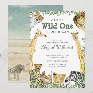 Invitación Wild One Safari Animals Baby Shower