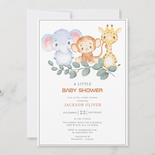 Invitación Wild One Safari Animals Baby Shower (Anverso)