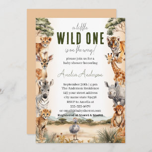 Invitación Wild One Safari Animals Baby Shower