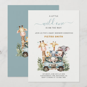 Invitación Wild One Safari Animals Baby Shower