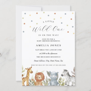 Invitación Wild One Safari Animals Baby Shower