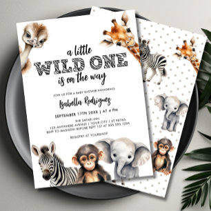 Invitación Wild One Safari Animals Baby Shower