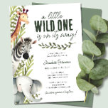 Invitación Wild One Safari Animals Baby Shower<br><div class="desc">¡Bienvenidos al lado salvaje con nuestra invitación Baby Shower de Wild One Safari Animals Boy! Si planeas una ducha para un niño con temática de safari, esta invitación es perfecta para ti. Con ilustraciones juguetones de animales de safari como un adorable elefante, cebra y jirafa, con un fondo de plantas...</div>