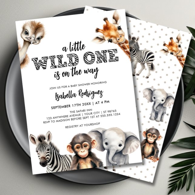 Invitación Wild One Safari Animals Baby Shower (wild one  safari baby shower invite)