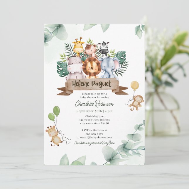 Invitación Wild One Safari Animals Baby Shower (Anverso de pie)
