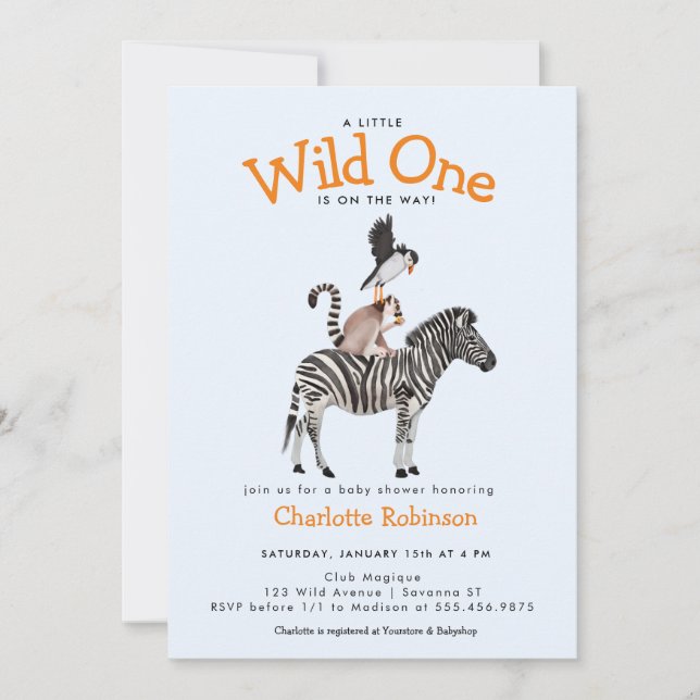 Invitación Wild One Safari Animals Baby Shower (Anverso)