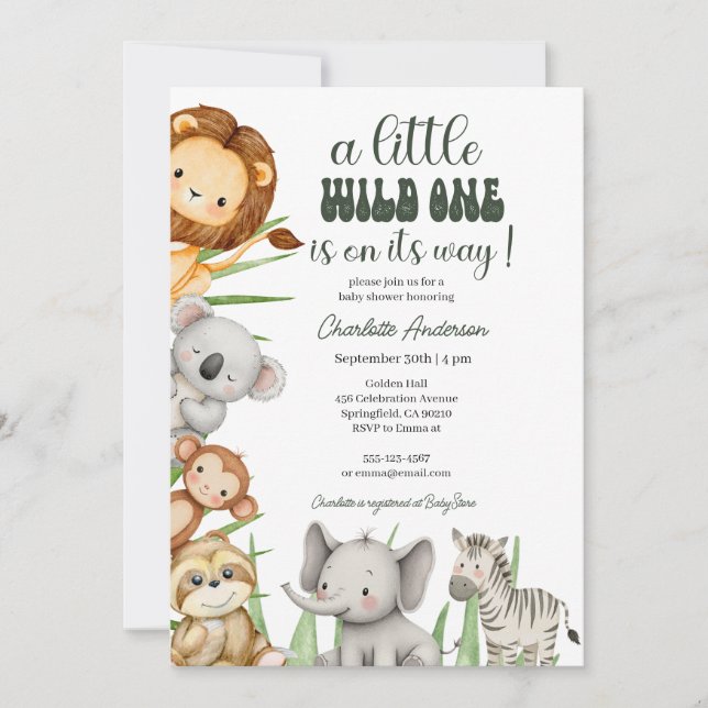 Invitación Wild One Safari Animals Boy Baby Shower (Anverso)
