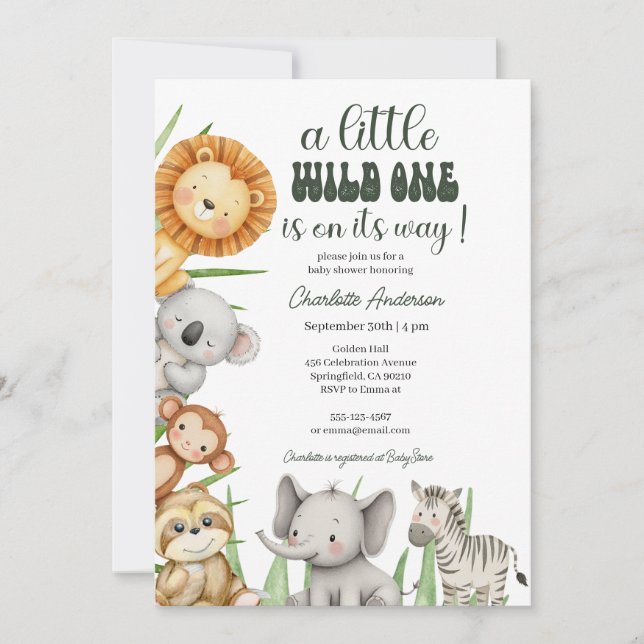 Invitación Wild One Safari Animals Boy Baby Shower (Anverso)