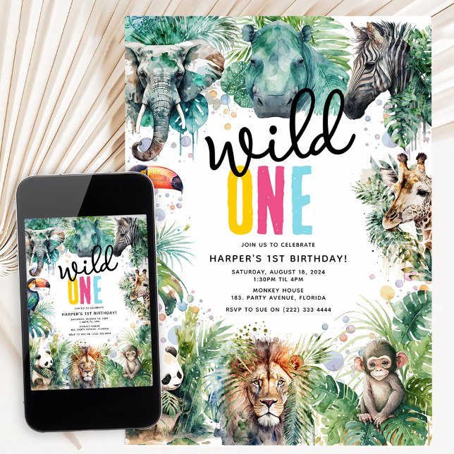 Invitación Wild ONE' Safari Animals Cool 1st Birthday (Subido por el creador)